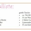 Materialliste Tasche nähen