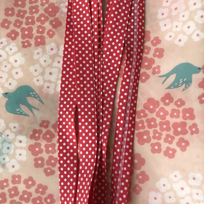 80 cm Nylon+Schrägband für STOFFBEUTEL VÖGEL ROT – Bild 2