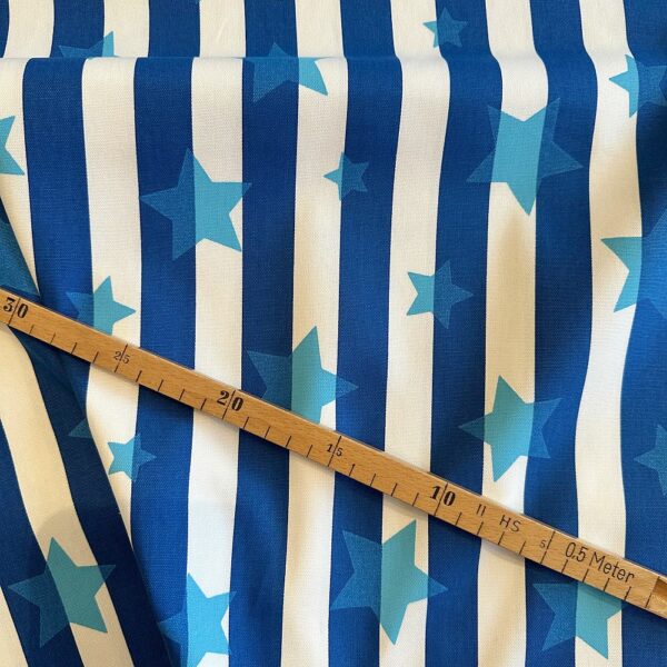 Streifenstoff mit Sternen blau Canvas