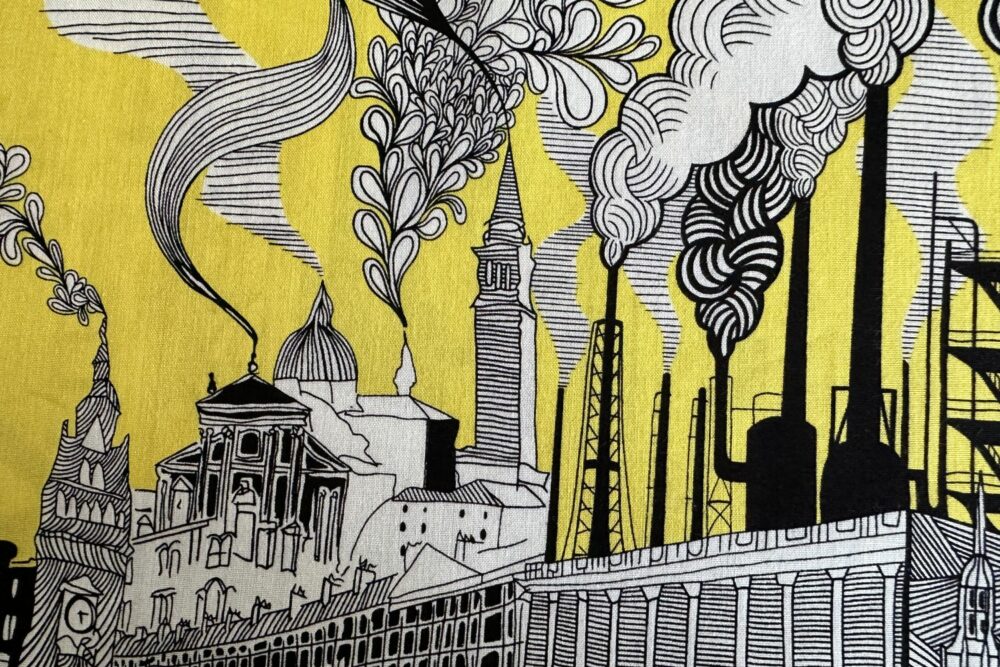 Skyline in schwarz-weiß Stoff